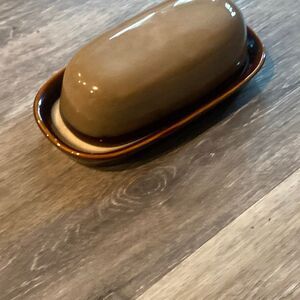 Sango Nova Brown 4933 Stoneware Butter Dish With Underplate 7 5/8" 1/4LB vtge